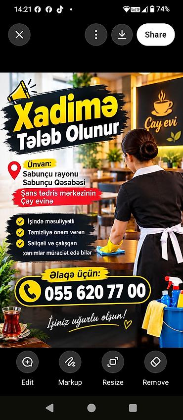 bag evinde is axtariram: Xadimə tələb olunur — 2
