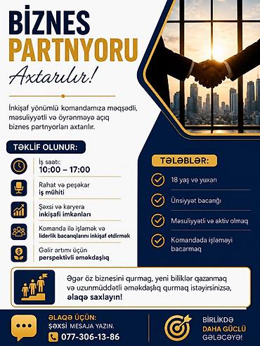 Работа: Biznes partnyoru axtarılır! İnkişaf yönümlü komandamıza məqsədli — 1