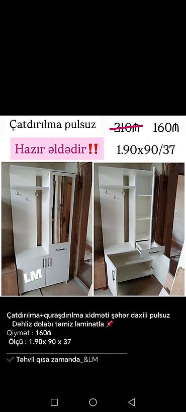 balaca dolablar: Dəhliz dolabı – təmiz laminatla Ölçü: 1.90 x 90 x 37 sm — 1