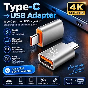Мобильные телефоны и аксессуары: Type-C → USB 3.1 Adapteri | OTG, 120W-a qədər sürətli enerji ötürmə — 1