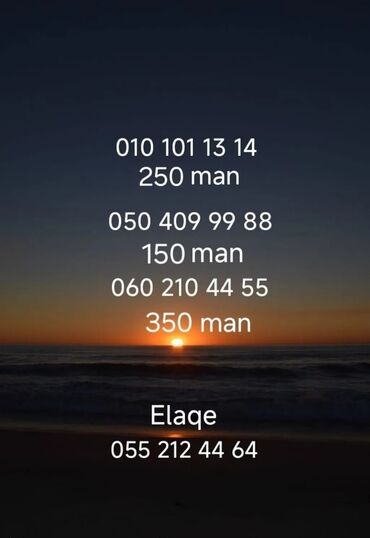 99 bakcell nomreler: Nömrə: ( 010 ) ( 1011314 ), Yeni
