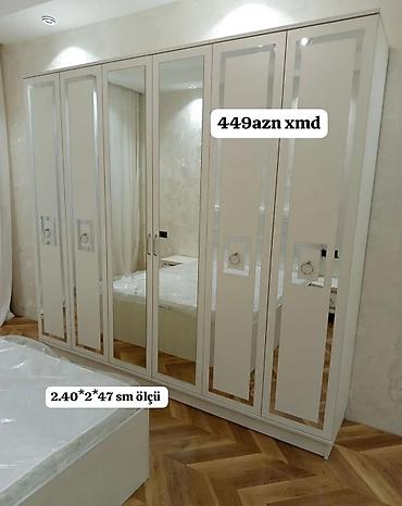 murad mebel: Ağ-bej rəng palitrasında, güzgülü önlü 6 qapılı geyim dolabı — 1