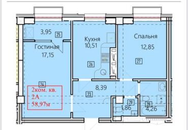 Продажа квартир: 2 комнаты, 59 м², Элитка, 8 этаж, ПСО (под самоотделку)