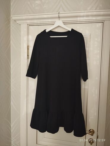 чёрное платье размер 50 52: Күнүмдүк көйнөк, Туркия, Жай, Кыска модель, Жибек, Сарафан, L
