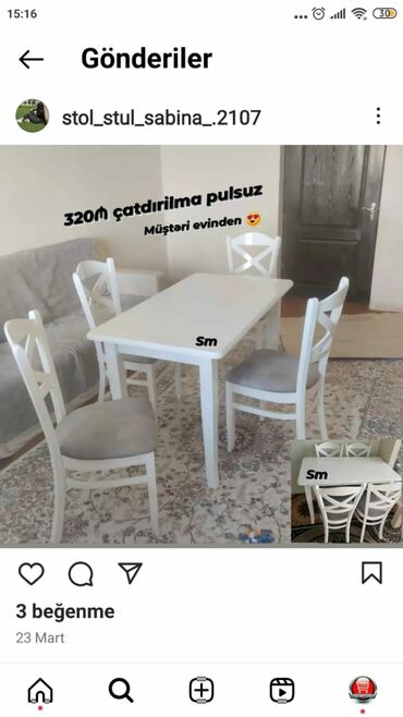 *Bir gün ərzində çatdırılma olunan* ✔️Kuxna üçün stol stul dəsti✨✨