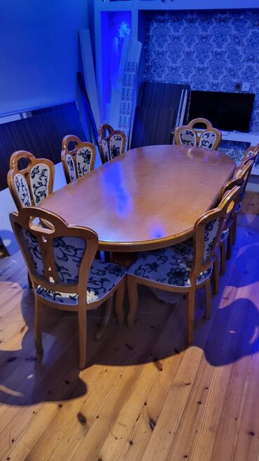 həyət üçün stol: Qonaq otağı üçün, Açılmayan, Oval masa, 8 stul