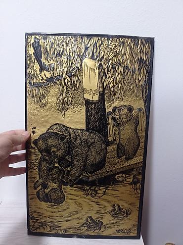Qara-qızılı relyef divar paneli – “Ayılar” mövzulu - Material: metal