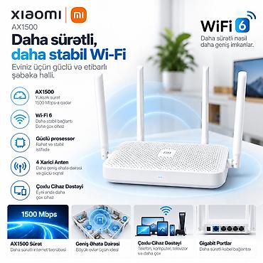 xiaomi modem: Xiaomi Mi AX1500 Wi‑Fi 6 Router - AX1500 sürət: ümumi ötürmə sürəti — 1
