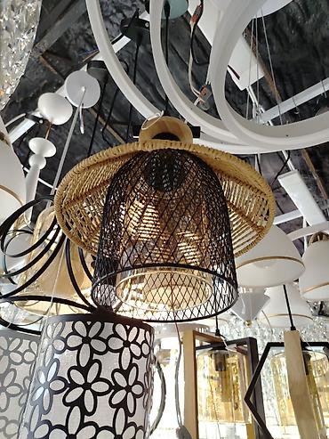 study lamp: Подвесной светильник в экостиле - Двухслойный абажур: внутренний — 1