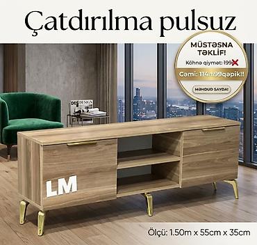 TV altlığı: Müasir dizaynlı TV tumba - Material: ağac teksturalı korpus, qızılı — 1