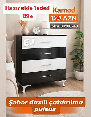 Ev üçün mebel: Kamod – müasir dizaynlı, 4 çekmecəli model. - Rəng: qara-ağ — 1