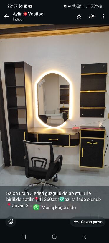 Salon, tibbi mebel dəsti: Salon ucun 3 eded guzgulu dolab stulu ile birlikde satilir📍1i