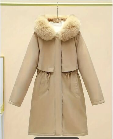 одежда для девочки: Пуховик, По колено, Корея, С мехом, L (EU 40), XL (EU 42), 2XL (EU 44)