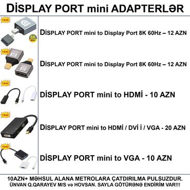 Digər kompüter aksesuarları: ⭐Display Port mini to VGA – 10 AZN ⭐Display Port mini to HDMI – 10 AZN