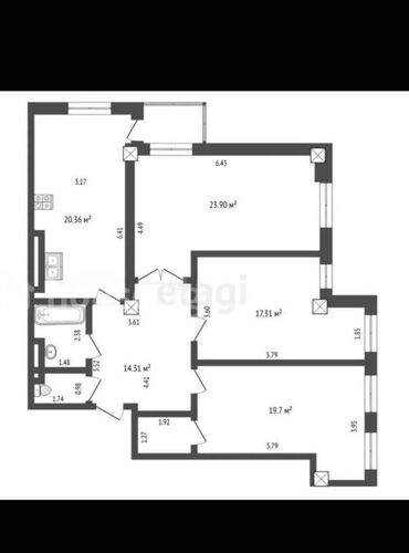 Продажа квартир: 3 комнаты, 105 м², Элитка, 9 этаж, ПСО (под самоотделку)