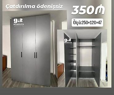 ev mebel: Üç qapılı geyim dolabı - Rəng: boz, minimalist dizayn - Material — 1