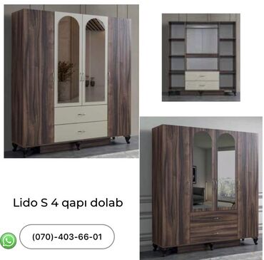 подвесные шкафы в спальню: Qarderob, paltar dolabı, Yeni, 4 qapılı, Açılan, Düz dolab, Azərbaycan