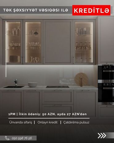 Sifarişlə mətbəx mebeli: Sifarişlə mətbəx dəsti, Özü çəkən petlələr, Sadə laminat, Kredit var, Pulsuz çatdırılma — 14