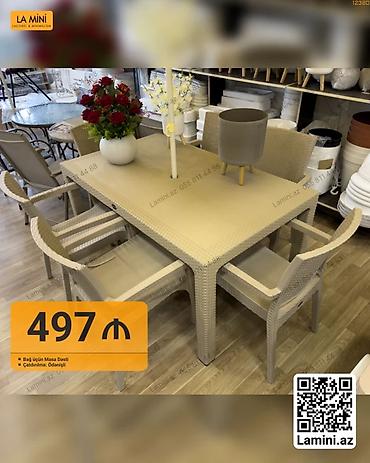 Ev və bağ: Bağ üçün masa dəsti - Rəng: bej - Material: rattan toxunuşlu plastik — 1
