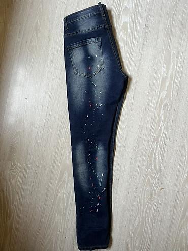 2xl neçə razmerdi: 6 defe geyinilib!!!!!Boyalarla efektli tünd-mavi cins şalvar - Model — 2