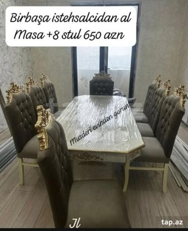 куплю обеденный стол: Qonaq otağı üçün, Yeni, Açılmayan, Dördbucaq masa, 6 stul