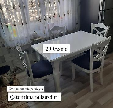Ağ rəngdə yemək masası və 4 ədəd stul dəsti. - Masa: düzbucaqlı