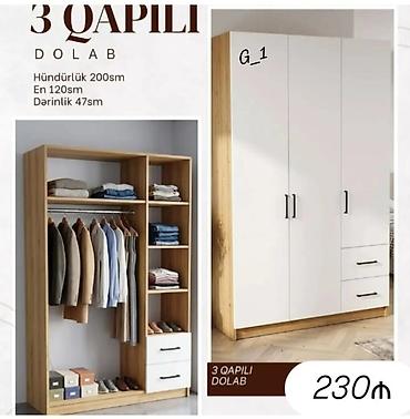 taxta qutu: 3 qapılı dolab - Ölçülər: hündürlük 200 sm, en 120 sm, dərinlik 47 sm — 1