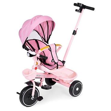 sandale 5cm: ECOTOYS 2u1 tricikl sa rotirajućim sedištem i sklopivom tendom – Pink — 5