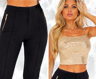 tn pertle: Ženske crne pantalone – uski kroj, visoki struk - Elegantne — 4