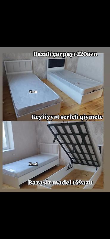 mebel aboyu: Tək nəfərlik ağ rəngli çarpayılar - Bazalı model – 220 AZN: Hidravlik — 1