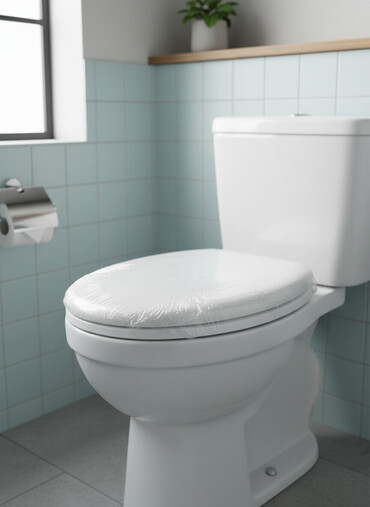 крышка для туалета: Белое сиденье для унитаза с крышкой. Имеет стандартную овальную форму