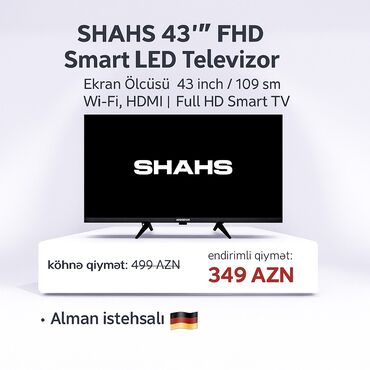 DVD плееры: SHAHS 43″ (109 sm) FHD Smart LED Televizor – Alman İstehsalı Evinizdə