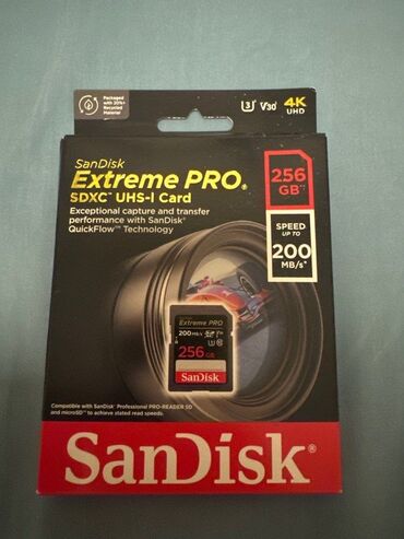 Yaddaş kartları: Sandisk Extreme Pro SD Card 256 GB Yenidir, bağlı qutudadır