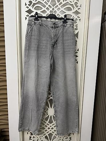 Cinslər: Geniş kəsimli boz denim şalvar - Model: wide leg/ skater - Rəng: açıq — 3