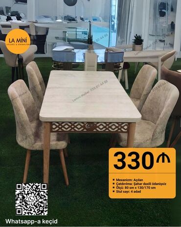 Divanlar: Qonaq otağı üçün, Yeni, Açılan, Dördbucaq masa, 4 stul