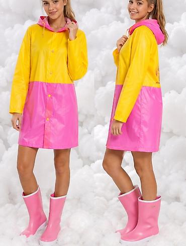 jacke: Šarena kabanica s kapuljačom za kišu – žuto/roze - Model: duža — 3