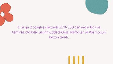 1 və ya 2 otaqlı ev axtarılır.270-350 azn arası. Boş və təmirsiz ola lalafo.az -da 1 və ya 2 otaqlı ev axtarılır.270-350 azn arası. Boş və təmirsiz ola