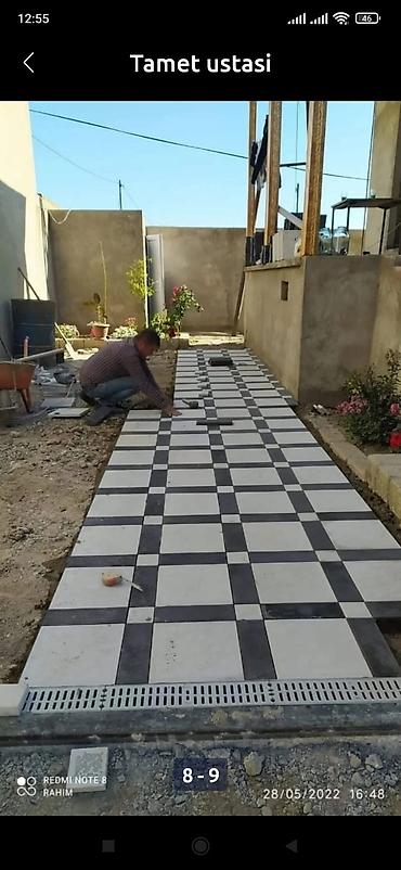 Укладка плитки: Kolbasa daşı və damino (trotuar) daşlarının döşənməsi xidməti - — 8