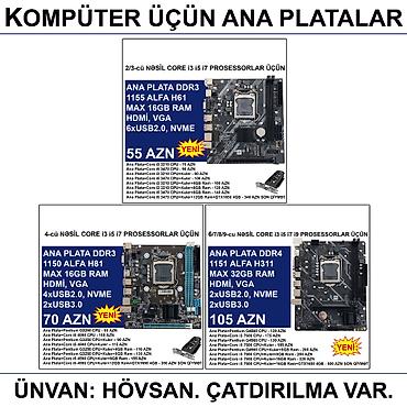 Ana platalar: Kompüter üçün Ana Platalar 📍Ünvan: Bakı şəh, Suraxanı ray, Hövsan qəs — 1