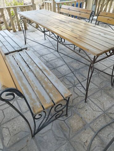 Masa və oturacaq dəstləri: Həyət masa skamya dəsti Ölçülər : Masa 70x250 sm (hündürlük 80sm) — 8