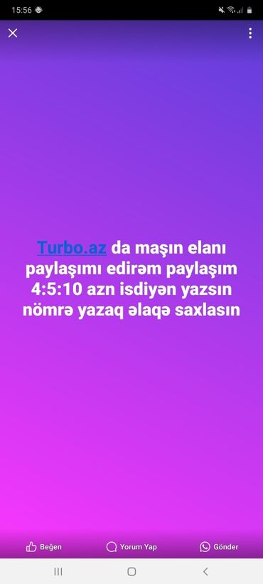 Tədbirlərin təşkili: Turbo.az saytında avtomobil elanı yerləşdirmə xidməti. Elan