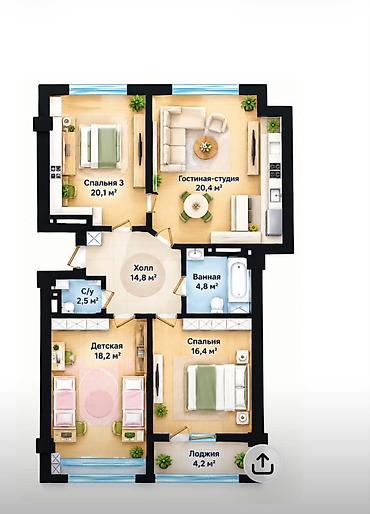 Продажа квартир: 2 комнаты, 90 м², 7 мкр Элитка, 9 этаж — 5