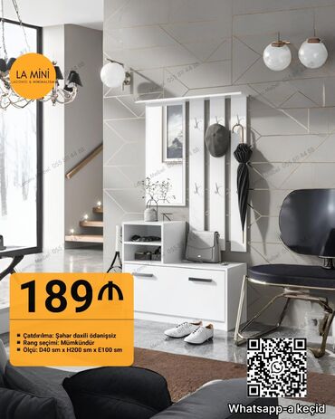 бу фотоаппараты: Ağ rəngdə dəhliz mebeli dəstə, asılqan, güzgü, ayaqqabı rəfi və