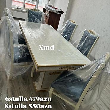 Masa və oturacaq dəstləri: Masa və 6 stul dəsti – Xmd • Komplekt: 1 yemək masası + 6 ədəd stul — 85