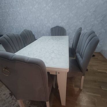 стол стул для зала: Qonaq otağı üçün, İşlənmiş, Açılan, Dördbucaq masa, 6 stul