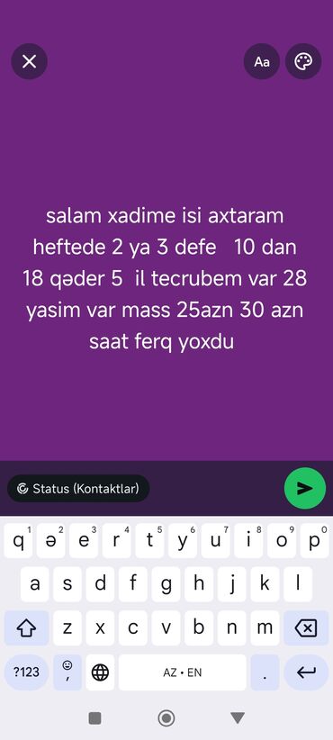 Qoruyucu plyonka və şüşələr: Xadimə xidməti təklif olunur. - Həftədə 2 və ya 3 dəfə işləyə bilərəm