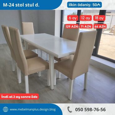 Masa və oturacaq dəstləri: Qonaq otağı üçün, Yeni, Açılan, Dördbucaq masa, 6 stul — 4