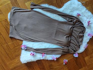 Ženska haljina s dugim rukavima, boja taupe (kafu sa mlekom). Uska