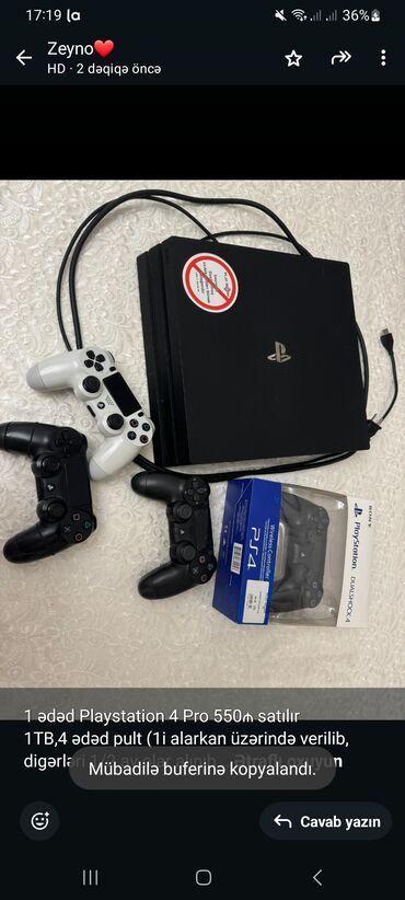 Divanlar: 1 ədəd Playstation 4 Pro 550₼ satılır 1TB,4 ədəd pult (1i alarkan