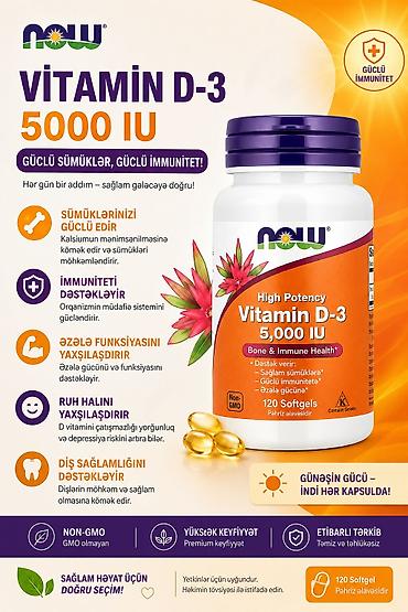 ƏN KEYFİYYƏTLİ AMERİKADAN D3 VİTAMİNİ Xüsusiyyətlər: - Gündəlik